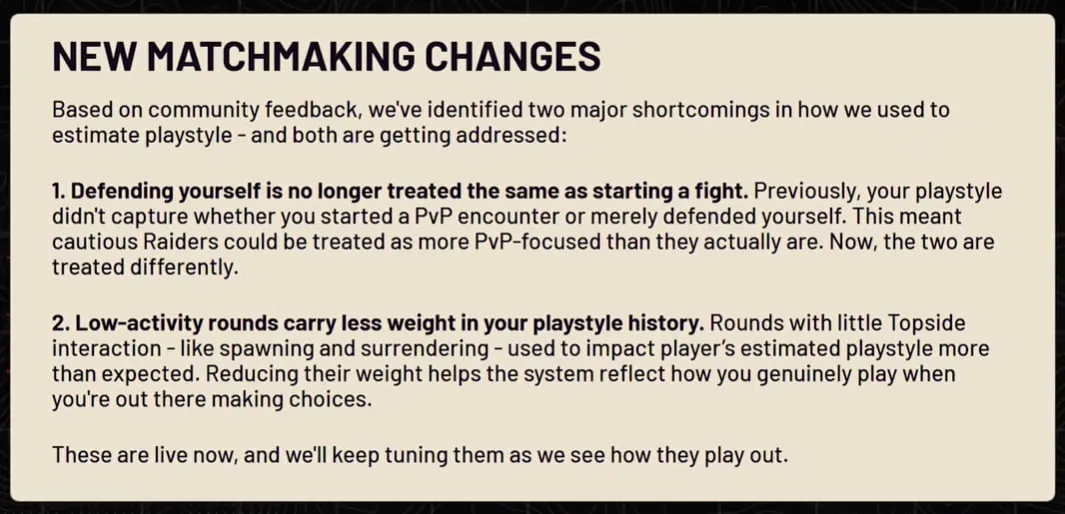 Matchmaking changes - may introduction